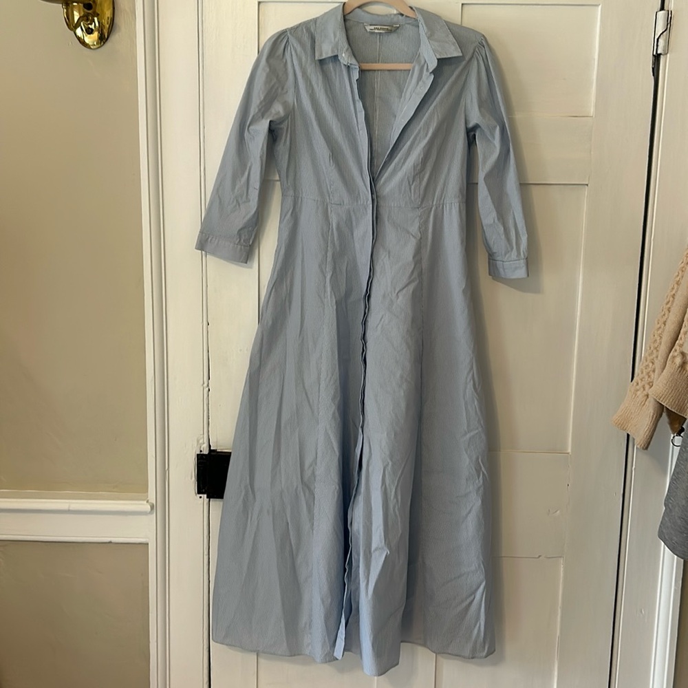 Zara seersucker button up maxi dress size M